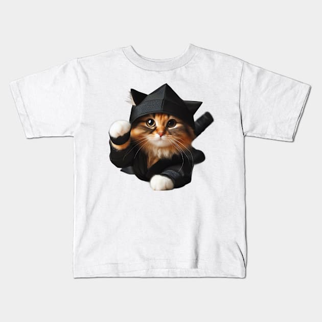 Purrfectly Stealthy Ninja Cat Kids T-Shirt by Divineshopy